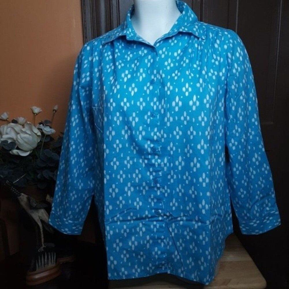Roaman's Button Down Blue Top Shirt Plus size 1X